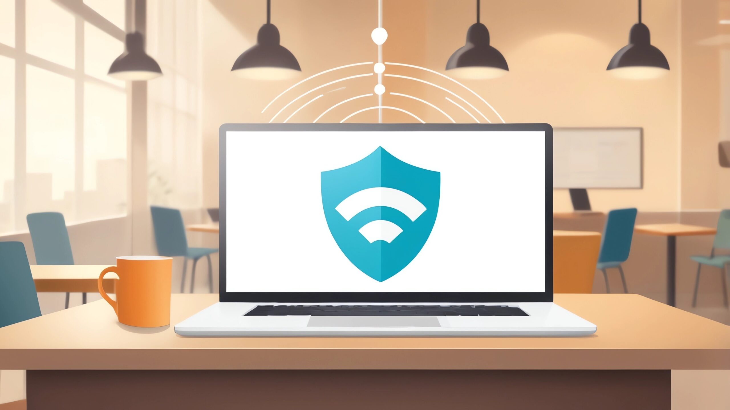 An illustration of a trusted and protected wifi on a laptop screen